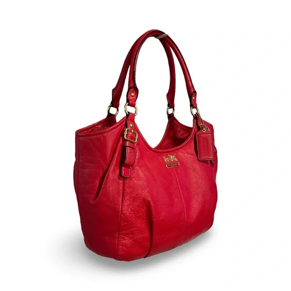 Coach Ashley Leather Shoulder Tote Bag in Brass/True Red - Picture 2 of 9